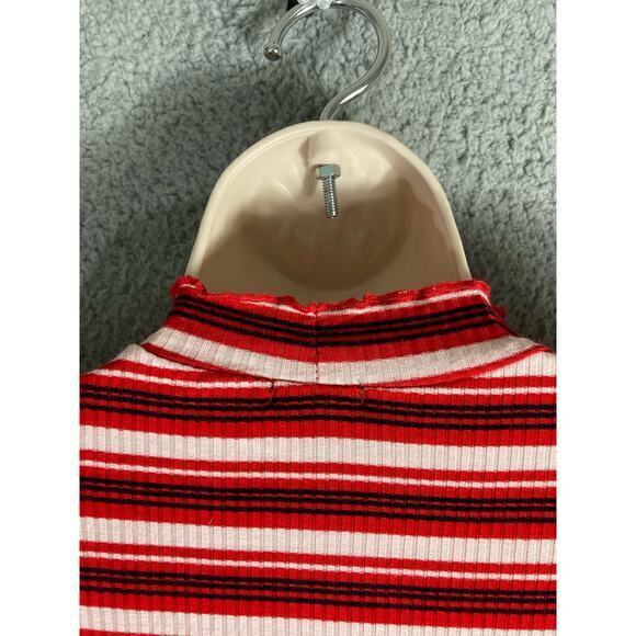 Wild Fable Women's L Striped Mock Neck Ribbed Shirt Dress Red White - Picture 12 of 12